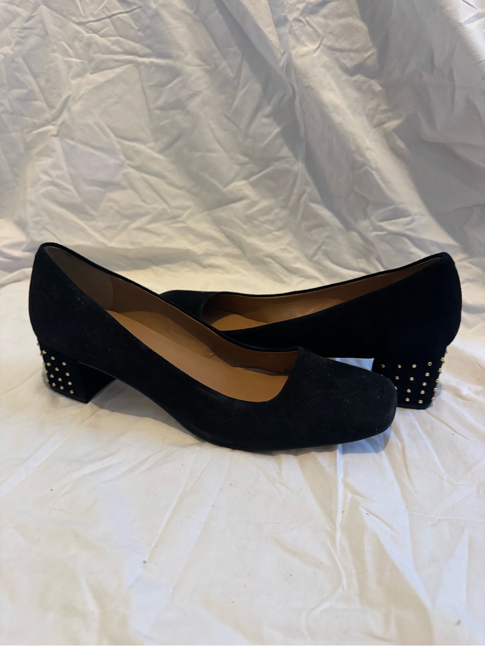 Talbots Black Suede Studded Block Heel Pumps